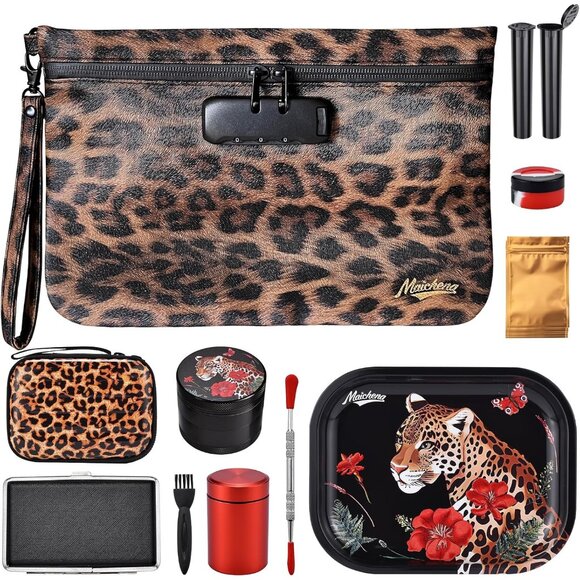 Accessories - Travel Storage Bag Faux Leather Leopard Compact Lockable Organizer for Cosmetics